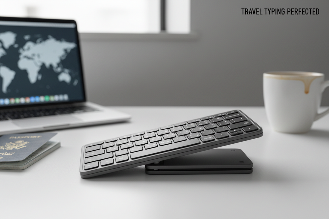 Best travel keyboards 2026 - compact portable wireless keyboard on minimalist desk setup for digital nomads