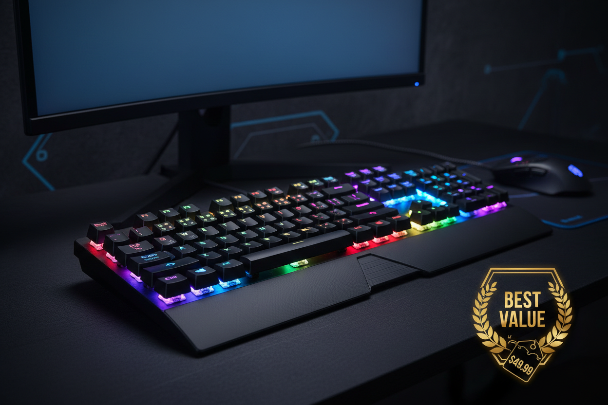 Budget gaming keyboard under 35 euros with RGB LED backlighting and anti-ghosting for affordable PC gaming