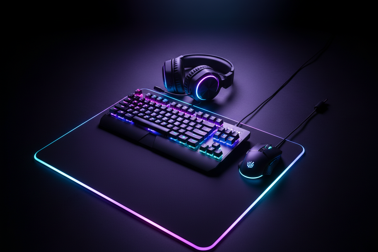 Complete RGB gaming bundle with keyboard mouse headset and mouse pad setup for PC gamers