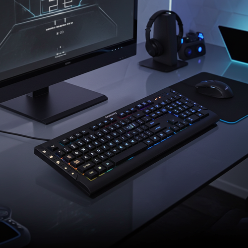 Blue LED backlit USB wired keyboard for PC gaming and office - illuminated keyboard
