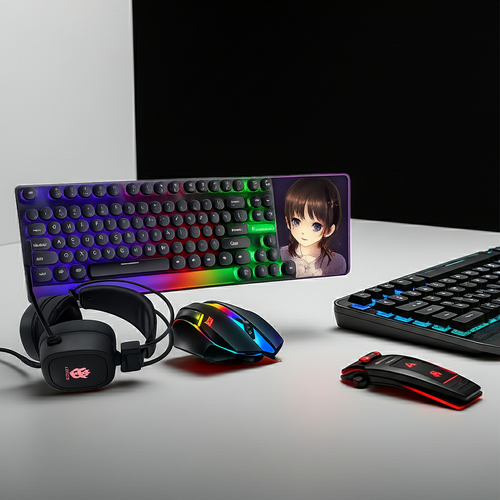 4-in-1 RGB gaming bundle with keyboard mouse headset and mouse pad - complete gaming setup

