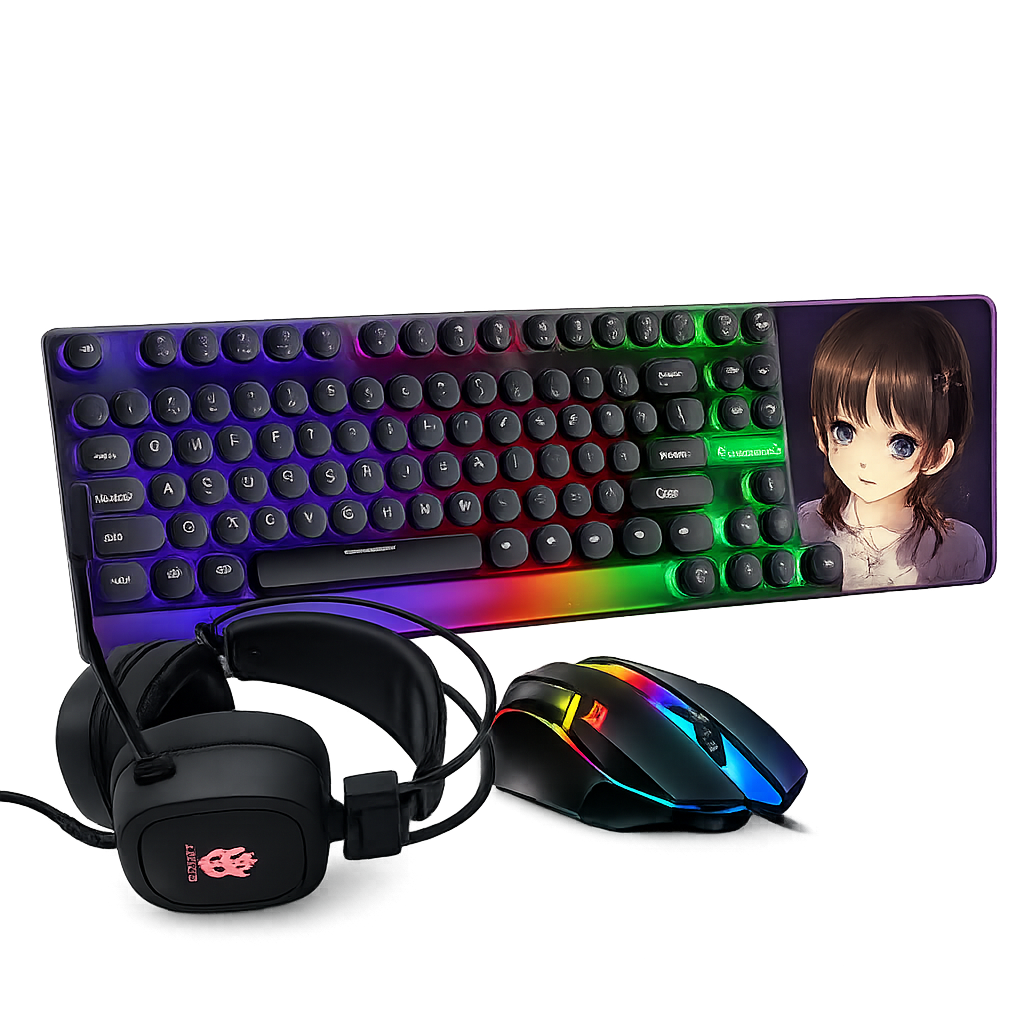4-in-1 RGB gaming bundle with keyboard mouse headset and mouse pad complete gaming setup
