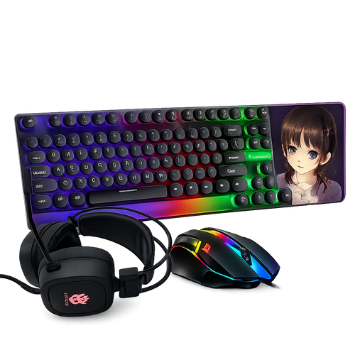 4-in-1 RGB gaming bundle with keyboard mouse headset and mouse pad complete gaming setup
