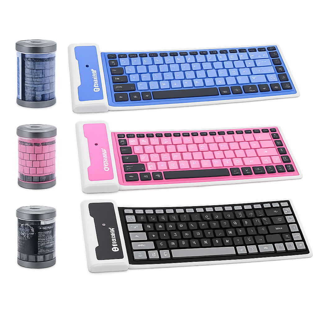 Flexible silicone Bluetooth keyboard rollable waterproof wireless design for iPad tablet and PC

