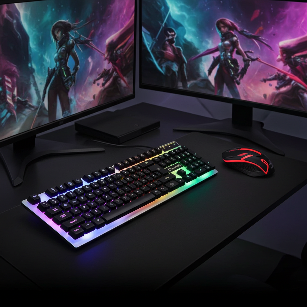 RGB backlit gaming keyboard and mouse combo for PC laptop and PS4 - wired gaming set
