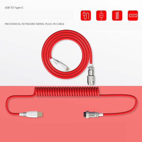 Red USB to Type-C mechanical keyboard aerial plug-in cable on a white background
