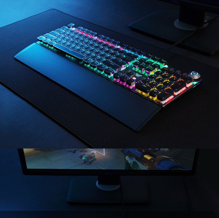 F2088 mechanical gaming keyboard with RGB backlit keys and metal backplate for PC and laptop gaming