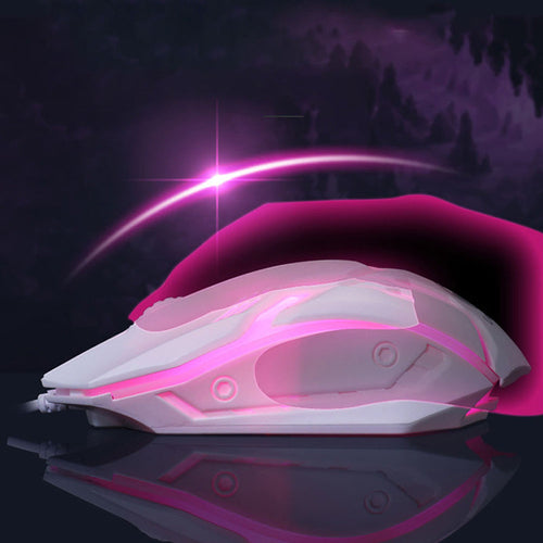 Gaming mouse with pink RGB lighting effects and ergonomic design
