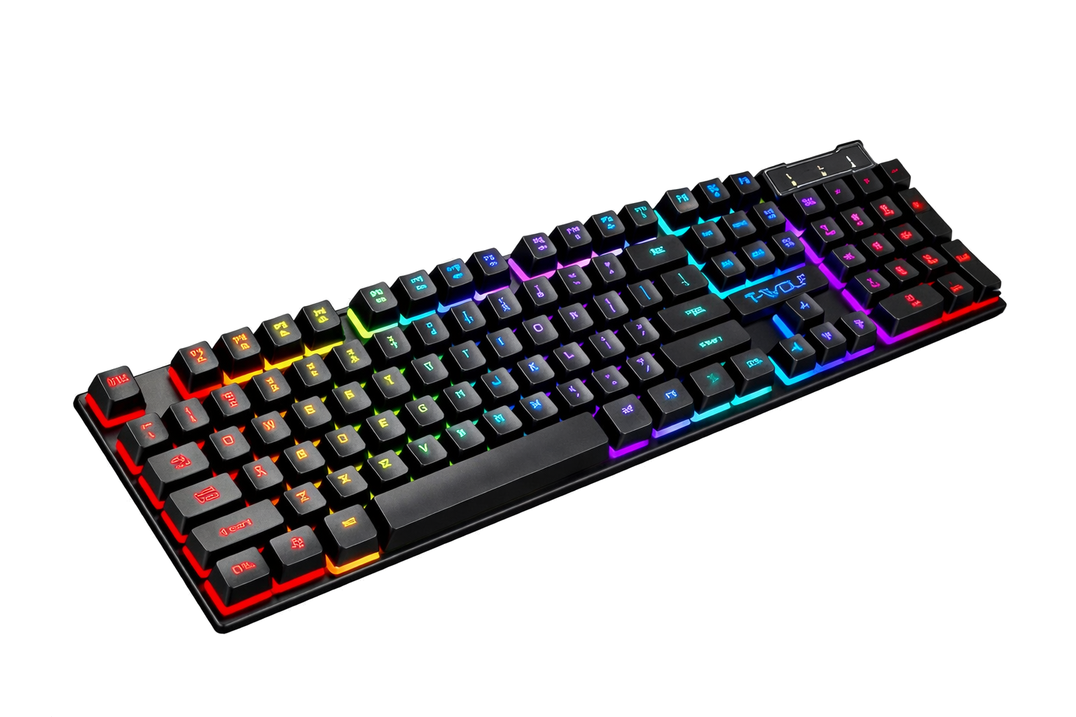 LED gaming keyboard with RGB backlit floating keycaps and USB wired connection for PC and laptop