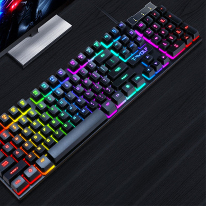LED gaming keyboard with RGB backlit floating keycaps and USB wired connection for PC and laptop
