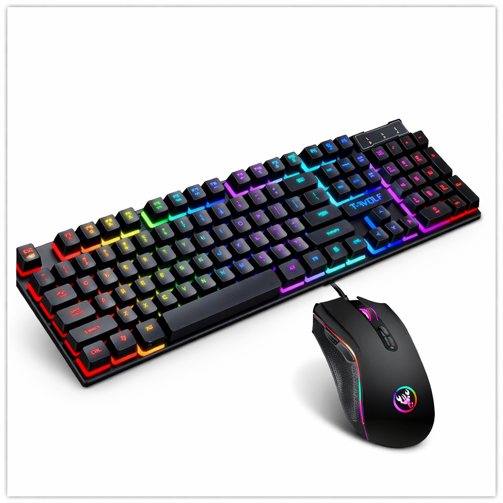 LED gaming keyboard with RGB backlit floating keycaps and USB wired connection for PC and laptop
