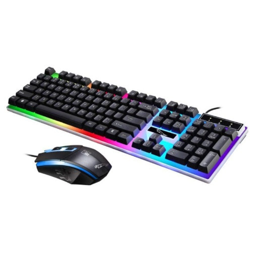 RGB gaming keyboard and mouse set showing synchronized lighting effects for PC gaming