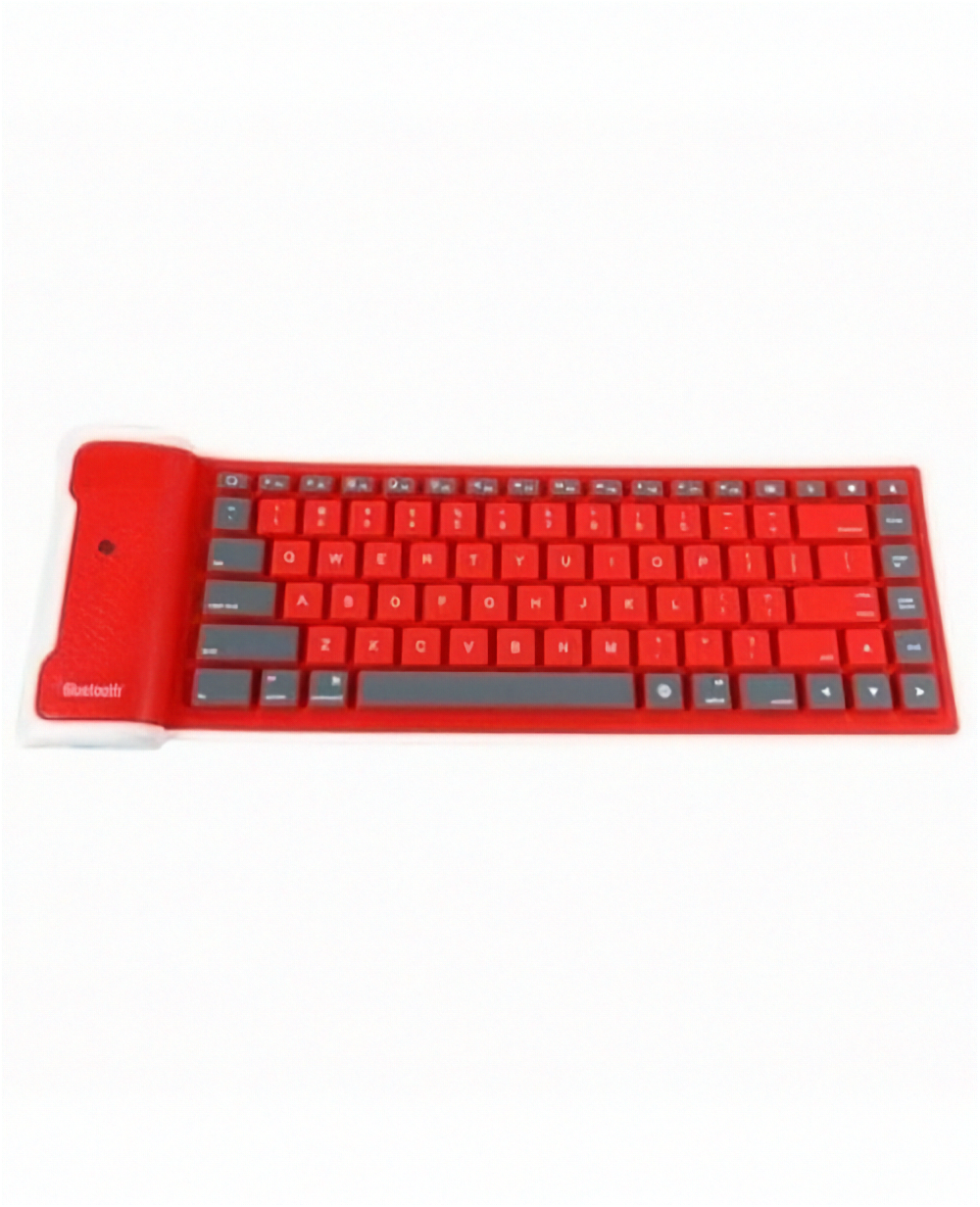Rollable waterproof silicone keyboard in red and gray for travel and portability